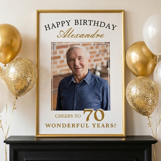 Happy 70th Birthday Personalized Photo Party Sign ポスター