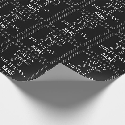 HAPPY 71ST誕生日、アールデコスタイル(名前をカスタムする付き) ラッピングペーパー (角)