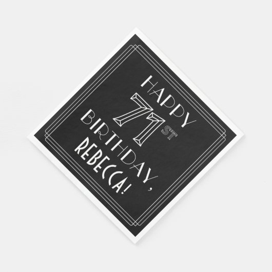 HAPPY 71st誕生日、アールデコスタイル、名前をカスタムする スタンダードランチョンナプキン (角)