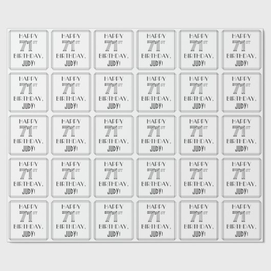 HAPPY 71st誕生日、アールデコスタイル、名前をカスタムする ラッピングペーパー (フラット)