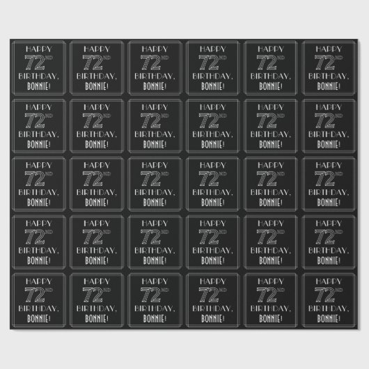 HAPPY 72nd誕生日、アールデコスタイル(名前をカスタムする付き) ラッピングペーパー (フラット)