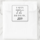 HAPPY 72ND誕生日、アールデコスタイル、名前をカスタムする スクエアシール (バッグ)