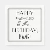 HAPPY 72nd誕生日、アールデコスタイル、名前をカスタムする スタンダードランチョンナプキン (正面)