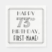 HAPPY 73rd誕生日、アールデコスタイル、名前をカスタムする スタンダードランチョンナプキン (正面)