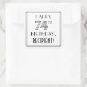 HAPPY 74th誕生日、アールデコスタイル、名前をカスタムする スクエアシール (バッグ)