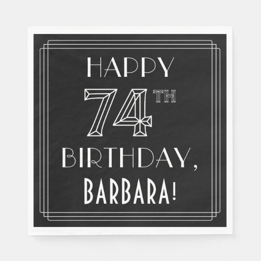 HAPPY 74th誕生日;アールデコスタイル;名前をカスタムする スタンダードランチョンナプキン (正面)