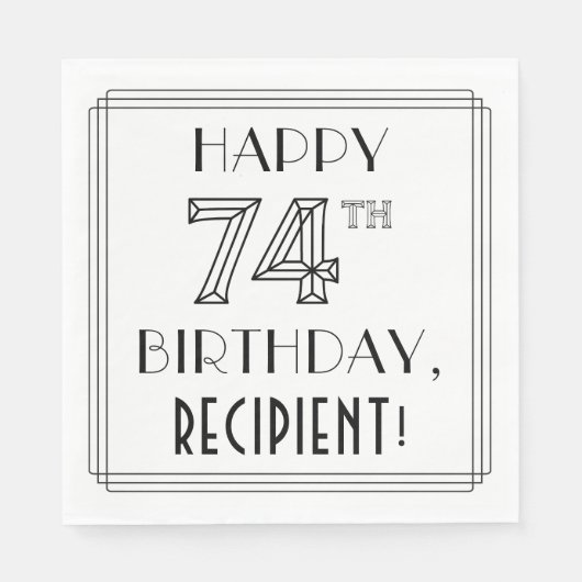 HAPPY 74th誕生日;アールデコスタイル;名前をカスタムする スタンダードランチョンナプキン (正面)