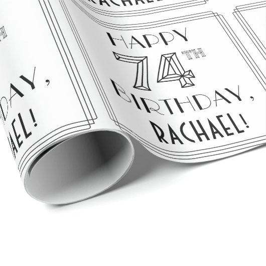 HAPPY 74th誕生日;アールデコスタイル;名前をカスタムする ラッピングペーパー (ロールコーナー)