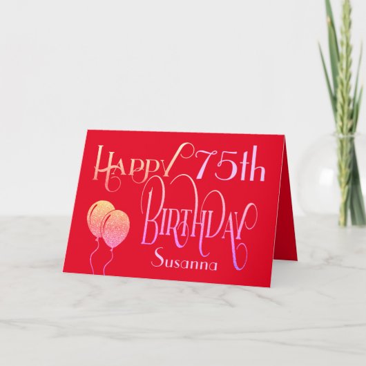 Happy 75誕生日スタイリッシュスクリプト名Red カード (正面)