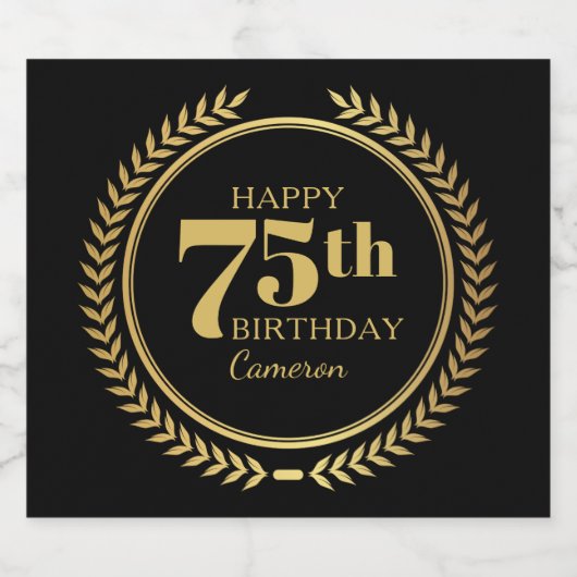 Happy 75th誕生日と任意の名前 スパークリングワインラベル (シングルラベル)
