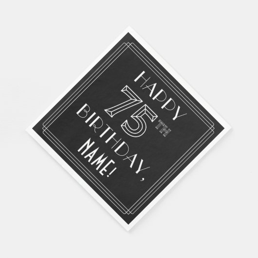 HAPPY 75th誕生日;アールデコスタイル;名前をカスタムする スタンダードランチョンナプキン (角)