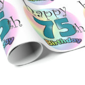 Happy 75th Birthday (blauw) ラッピングペーパー (ロールコーナー)