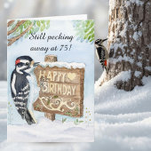 Happy 75th Birthday Downy Woodpecker カード