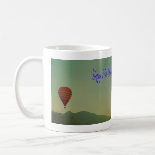 Happy 75th Birthday Hot Air Balloon コーヒーマグカップ (左)