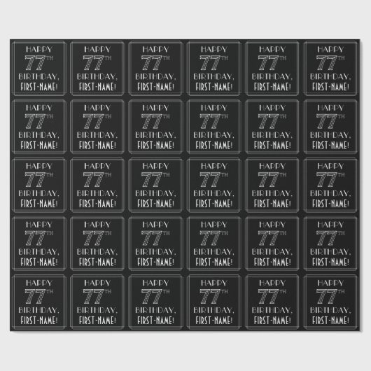 HAPPY 77th誕生日、アールデコスタイル(名前をカスタムする付き) ラッピングペーパー (フラット)