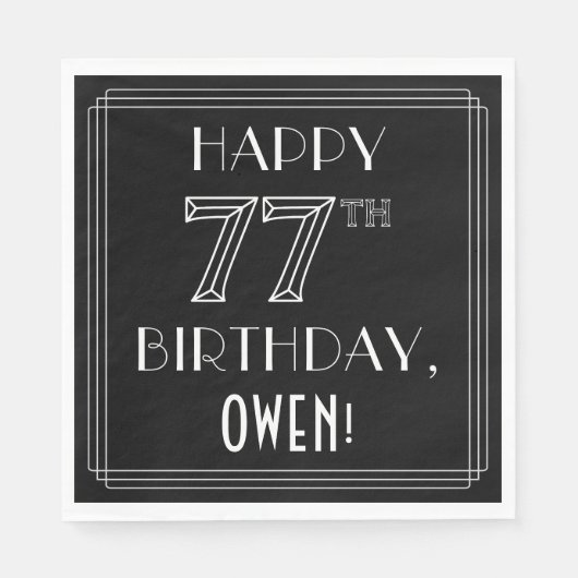 HAPPY 77th誕生日;アールデコスタイル;名前をカスタムする スタンダードランチョンナプキン (正面)