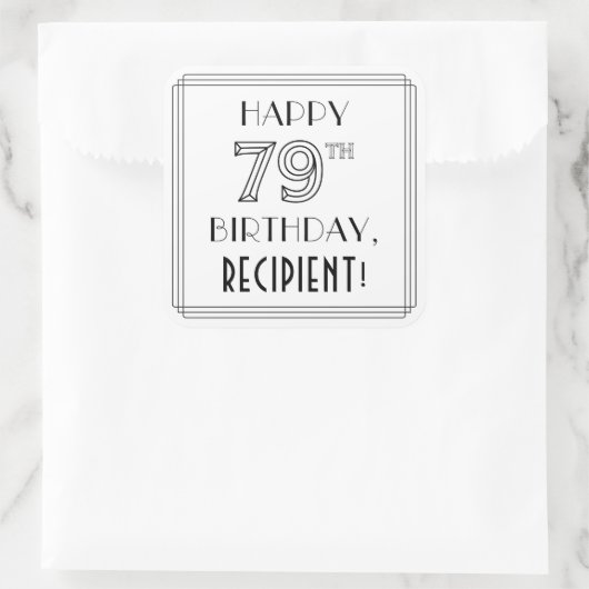 HAPPY 79TH誕生日、アールデコスタイル、名前をカスタムする スクエアシール (バッグ)