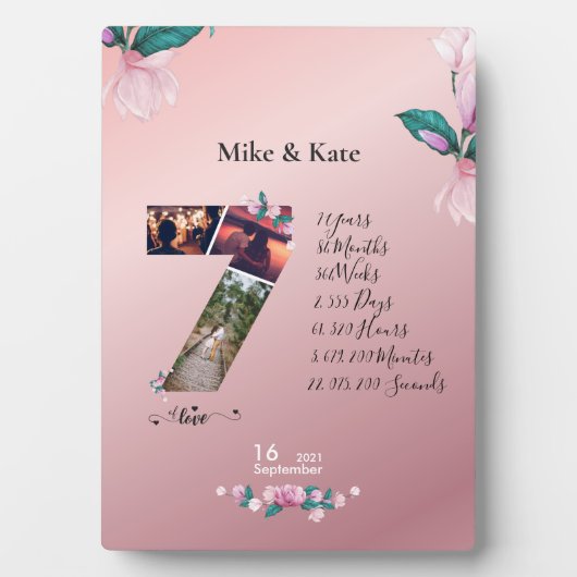 Happy 7th Anniversary,カスタムコラージュ，カウント フォトプラーク (正面)