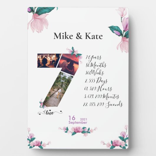 Happy 7th Anniversary,カスタムコラージュ，カウント フォトプラーク (正面)