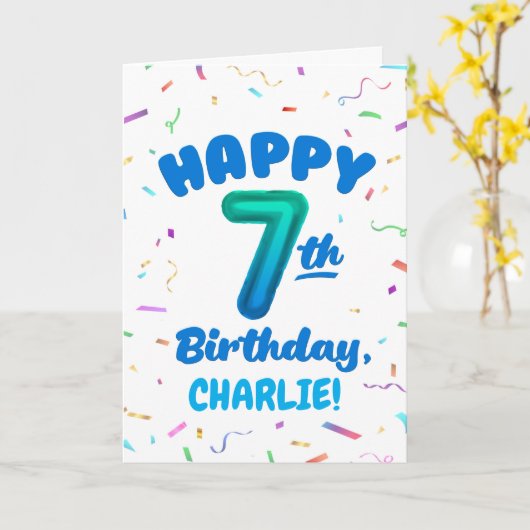 Happy 7th Birthday Card with Custom Name カード (黄色い花)