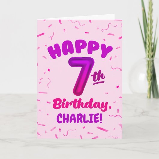 Happy 7th Birthday Card with Custom Name カード (正面)