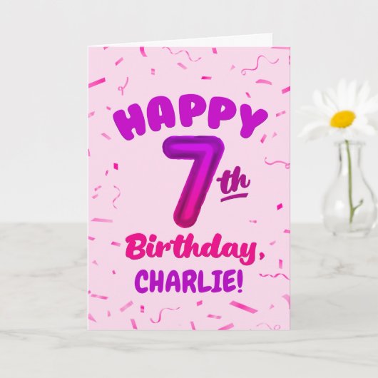 Happy 7th Birthday Card with Custom Name カード (小さな植物)