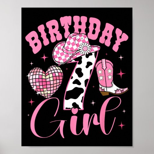 Happy 7th Birthday Girl Outfit Rodeo Western Cowgi ポスター (正面)