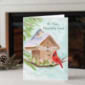  Happy 80th Birthday Birds at Birdhouse カード