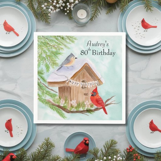 Happy 80th Birthday Birds at Birdhouse スタンダードカクテルナプキン