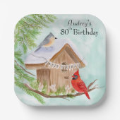  Happy 80th Birthday Birds at Birdhouse ペーパープレート (正面)