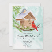  Happy 80th Birthday Birds at Birdhouse 招待状 (正面)