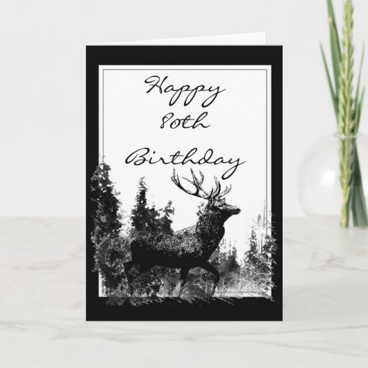 Happy 80th Birthday Custom Vintage Stag, Deer カード (正面)