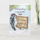 Happy 80th Birthday Downy Woodpecker カード (正面)