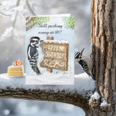 Happy 80th Birthday Downy Woodpecker カード