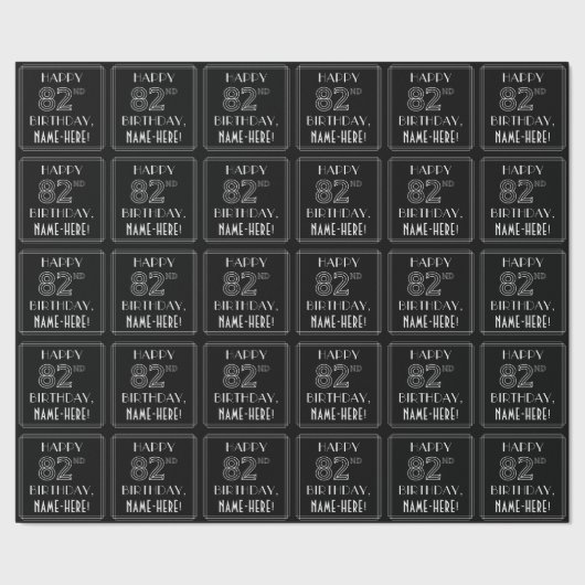 HAPPY 82ND誕生日、アールデコスタイル(名前をカスタムする付き) ラッピングペーパー (シーム)