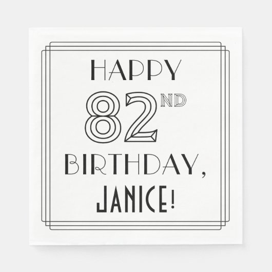 HAPPY 82nd誕生日;アールデコスタイル;名前をカスタムする スタンダードランチョンナプキン (正面)