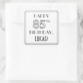 HAPPY 85th誕生日、アールデコスタイル、名前をカスタムする スクエアシール (バッグ)