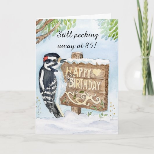 Happy 85th Birthday Downy Woodpecker カード (正面)