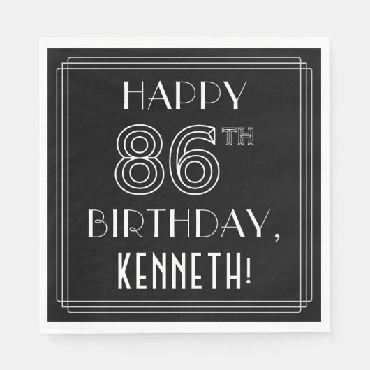 HAPPY 86th誕生日;アールデコスタイル;名前をカスタムする スタンダードランチョンナプキン (正面)