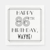 HAPPY 86th誕生日;アールデコスタイル;名前をカスタムする スタンダードランチョンナプキン (正面)