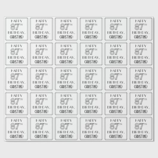 HAPPY 87th誕生日;アールデコスタイル;名前をカスタムする ラッピングペーパー (フラット)