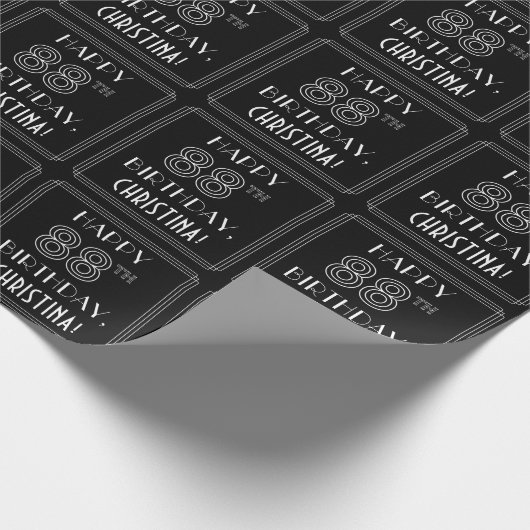 HAPPY 88th誕生日、アールデコスタイル(名前をカスタムする付き) ラッピングペーパー (角)