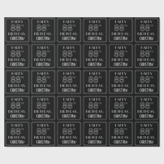 HAPPY 88th誕生日、アールデコスタイル(名前をカスタムする付き) ラッピングペーパー (シーム)