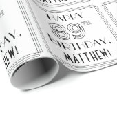 HAPPY 89th誕生日;アールデコスタイル;名前をカスタムする ラッピングペーパー (ロールコーナー)