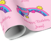 Happy 8th誕生日Rainbow nameカスタマイズ可能 ラッピングペーパー (ロールコーナー)