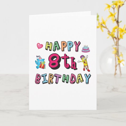 Happy 8th Birthday. 8 year b-day surprise カード (黄色い花)