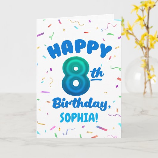 Happy 8th Birthday Card with Custom Name カード (黄色い花)