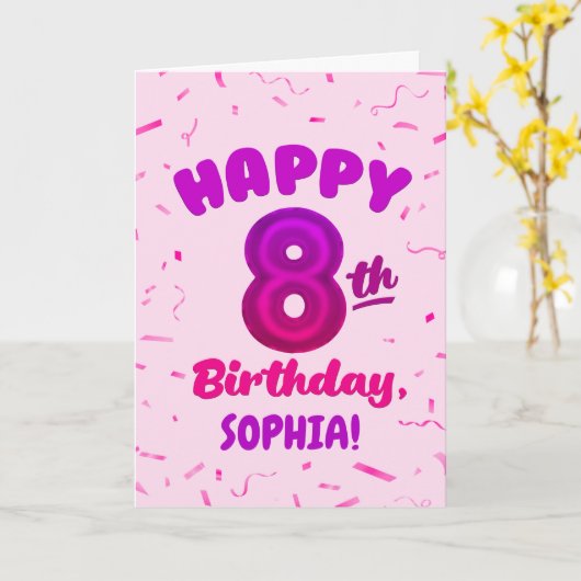 Happy 8th Birthday Card with Custom Name カード (黄色い花)