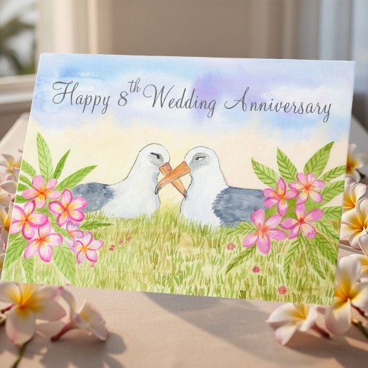 Happy 8th Wedding Anniversary Laysan Albatross カード