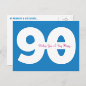 Happy 90誕生日マイルストーンポストカード – 青 ポストカード (正面/裏面)